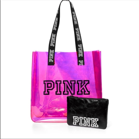 Victoria’s Secret Pink clear Tote bag with pouch - Picture 2 of 4